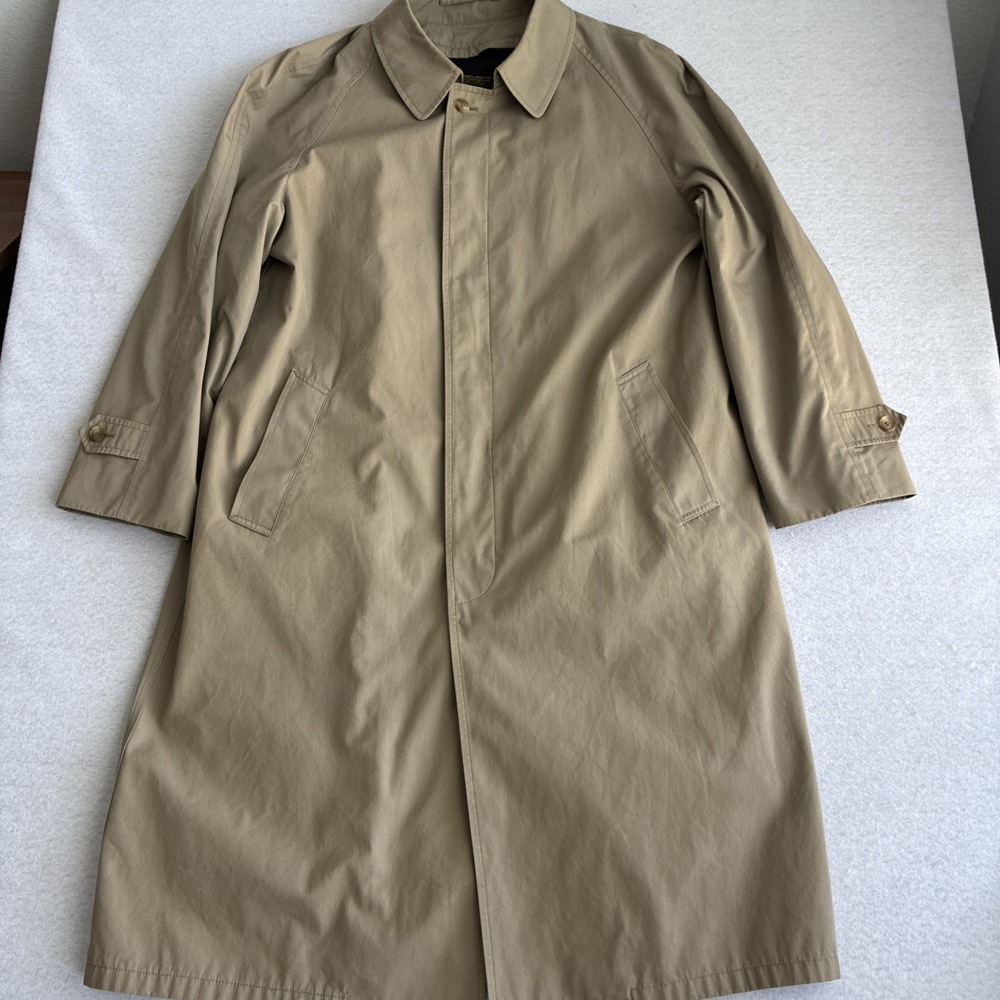 Vintage Brooks Brothers Trench Rain Coat Removable Wool Lining Mens XL 46L Beige